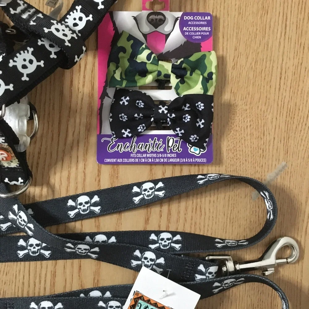 Bundle of 4 Doggie Harness 3/4” Leash 60” Long & 2 Collar Bowties Fits 3/8-5/8”